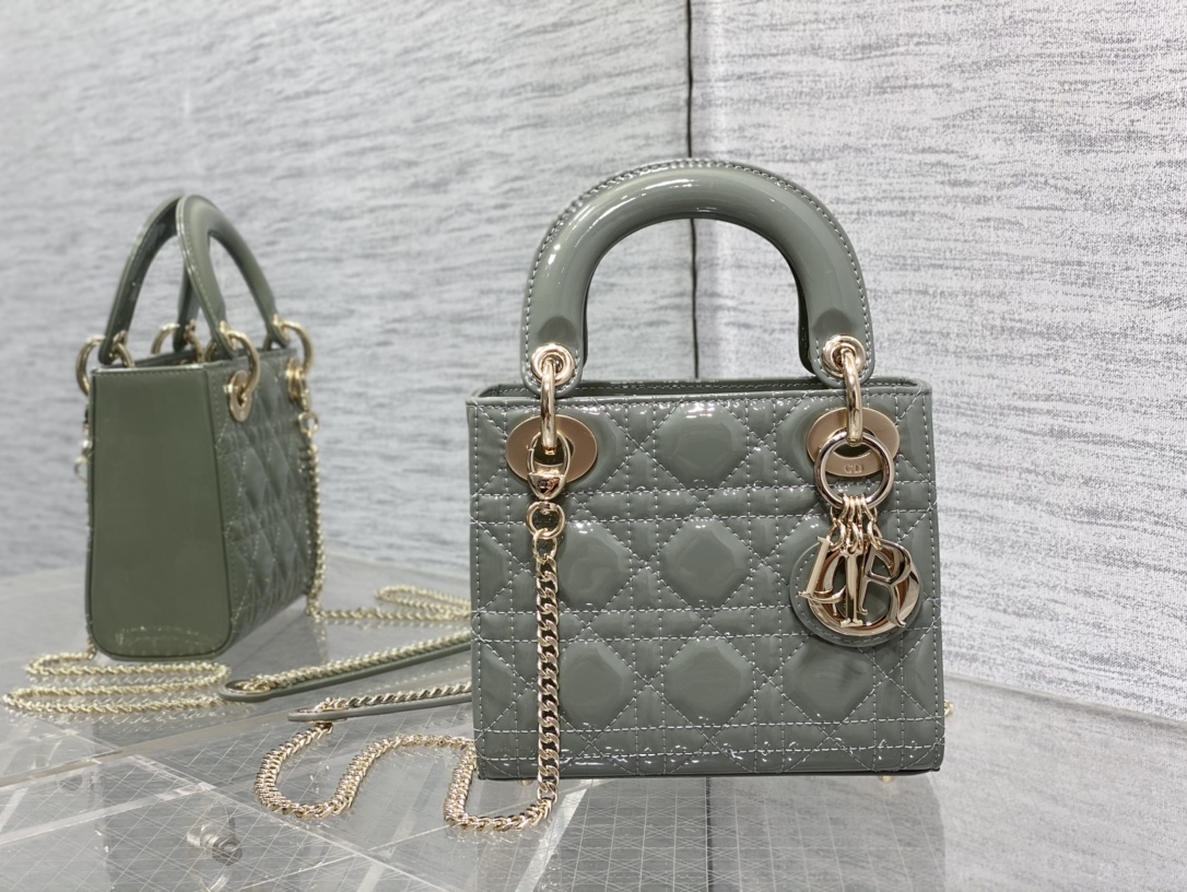 Mini Lady Dior Bag Stone Gray Patent Cannage Calfskin